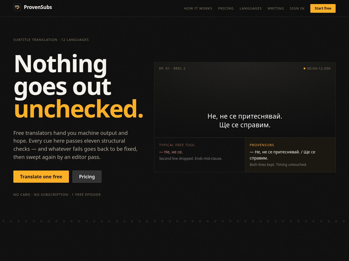 Landing-page snapshot of provensubs.com