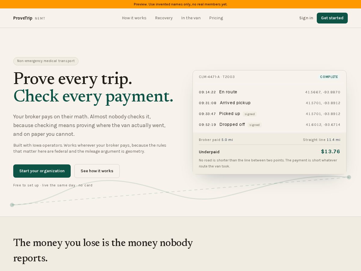 Landing-page snapshot of provetrip.com