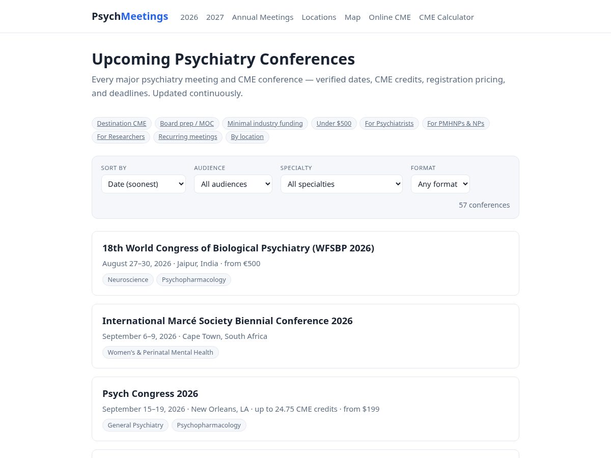 Landing-page snapshot of psychmeetings.com