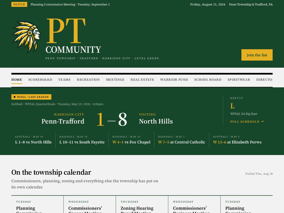 Landing-page snapshot of ptcommunity.org