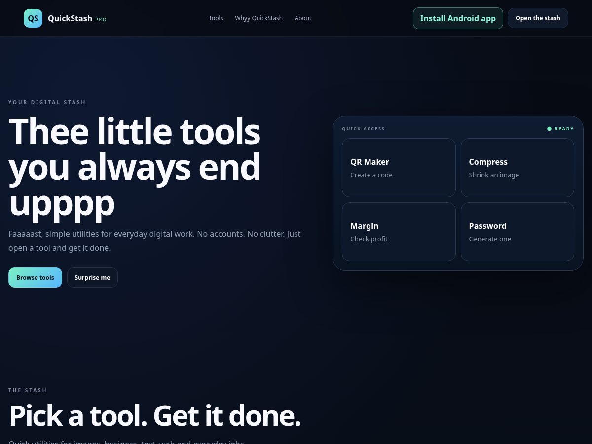 Landing-page snapshot of quickstashpro.com