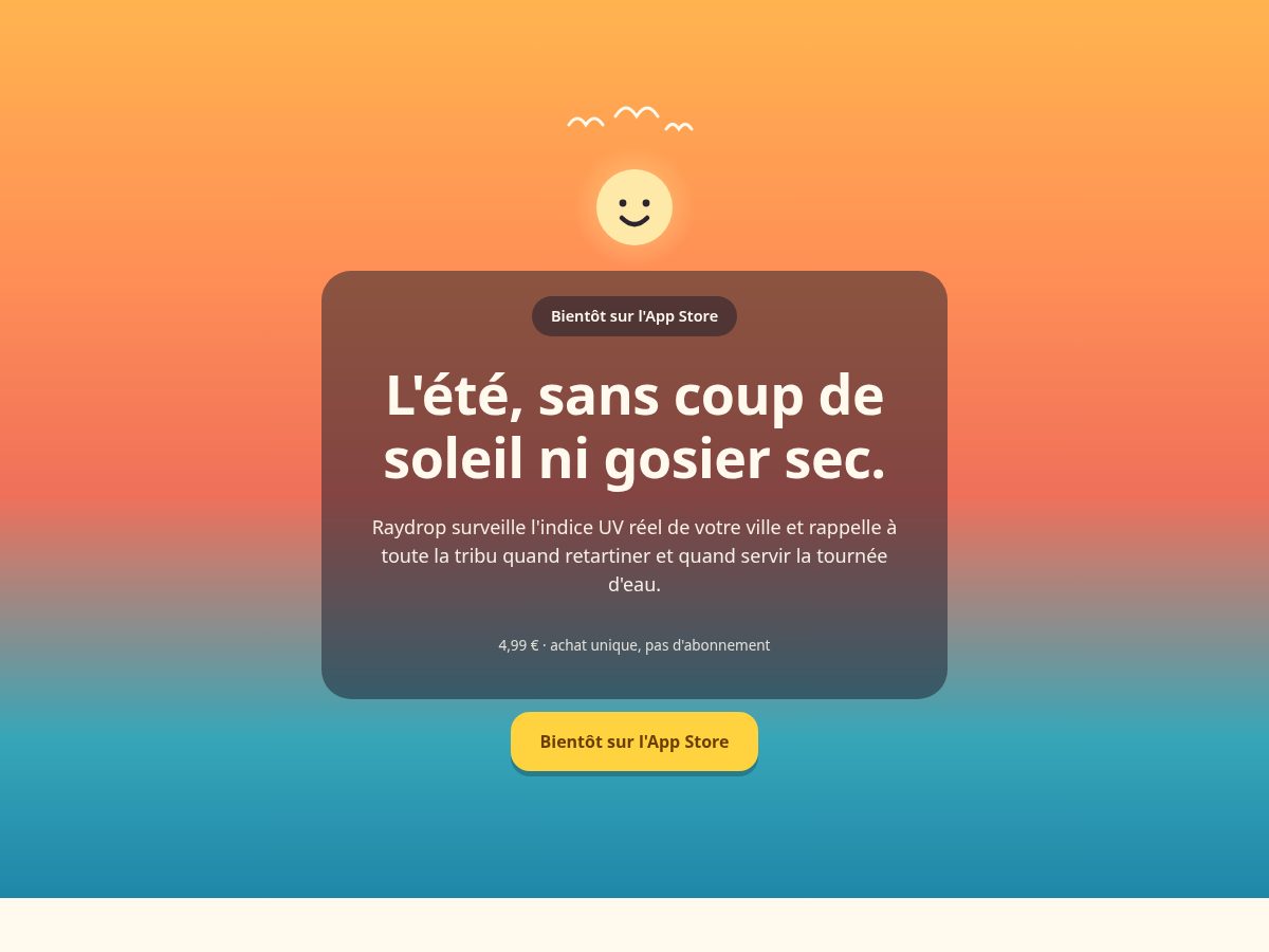 Landing-page snapshot of raydrop.app