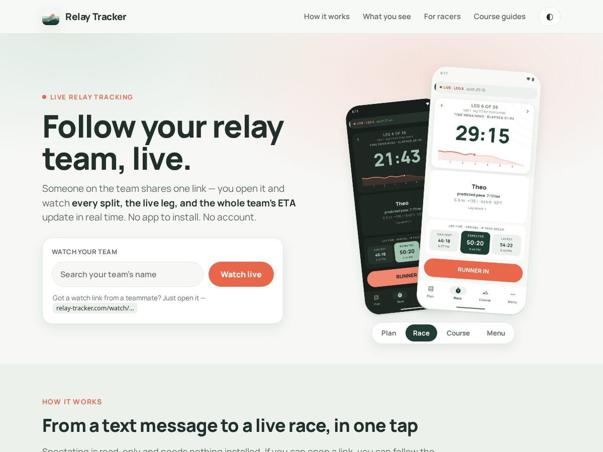 Landing-page snapshot of relaytracker.app
