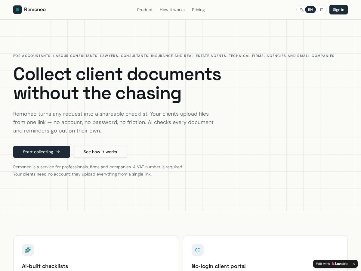 Landing-page snapshot of remoneo.com