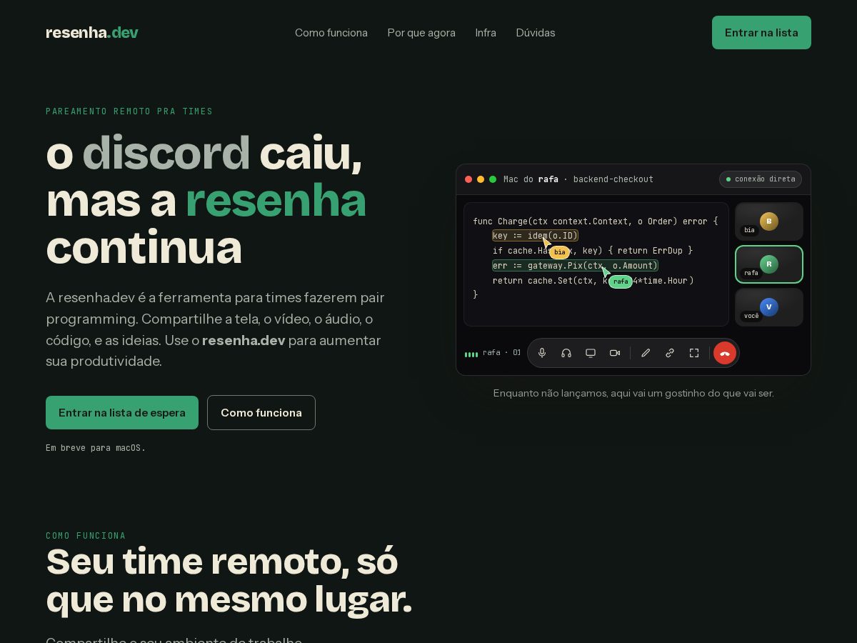 Landing-page snapshot of resenha.dev
