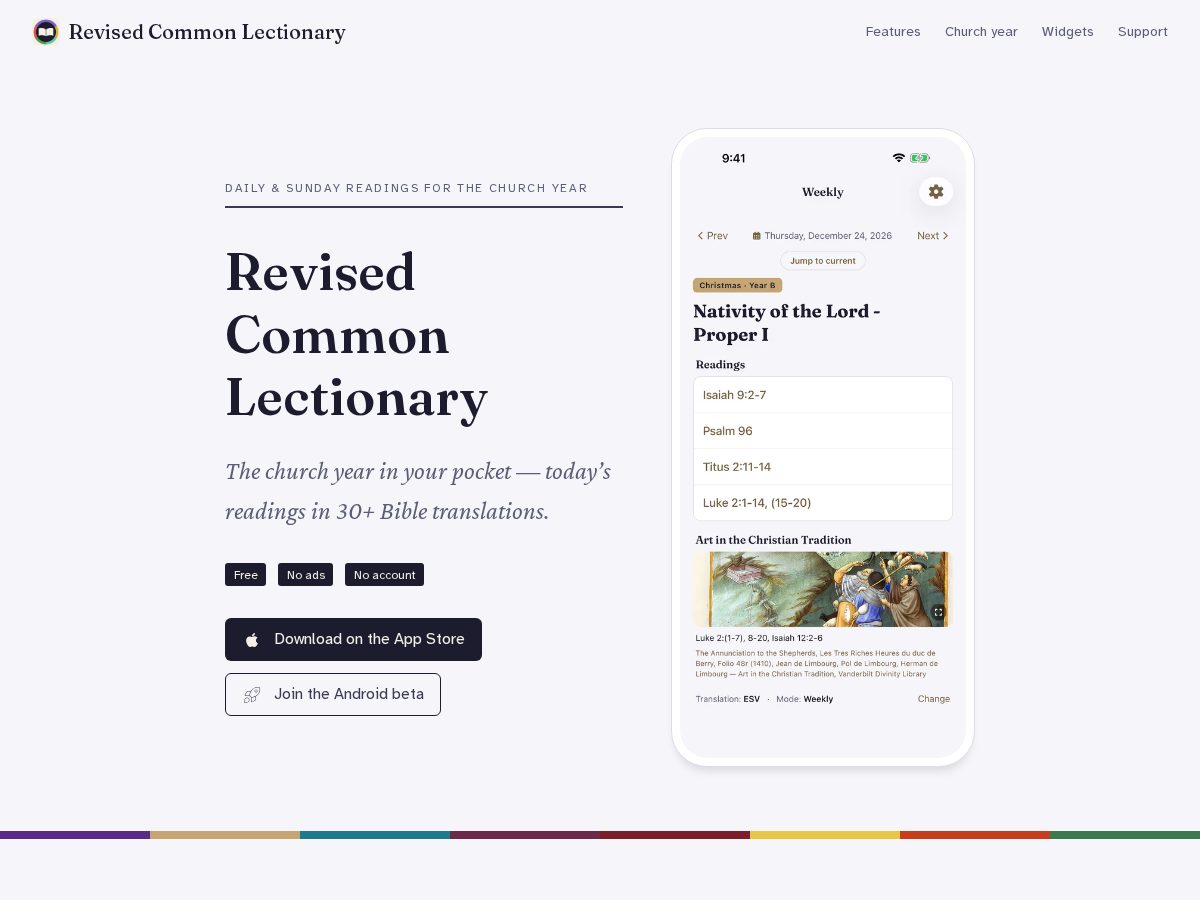 Landing-page snapshot of revisedcommonlectionary.app
