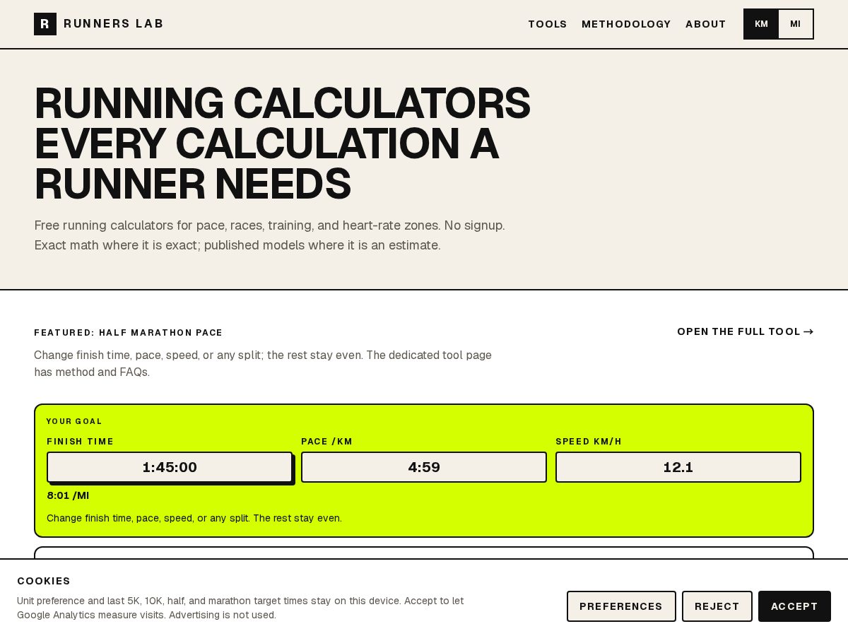 Landing-page snapshot of runnerslab.app