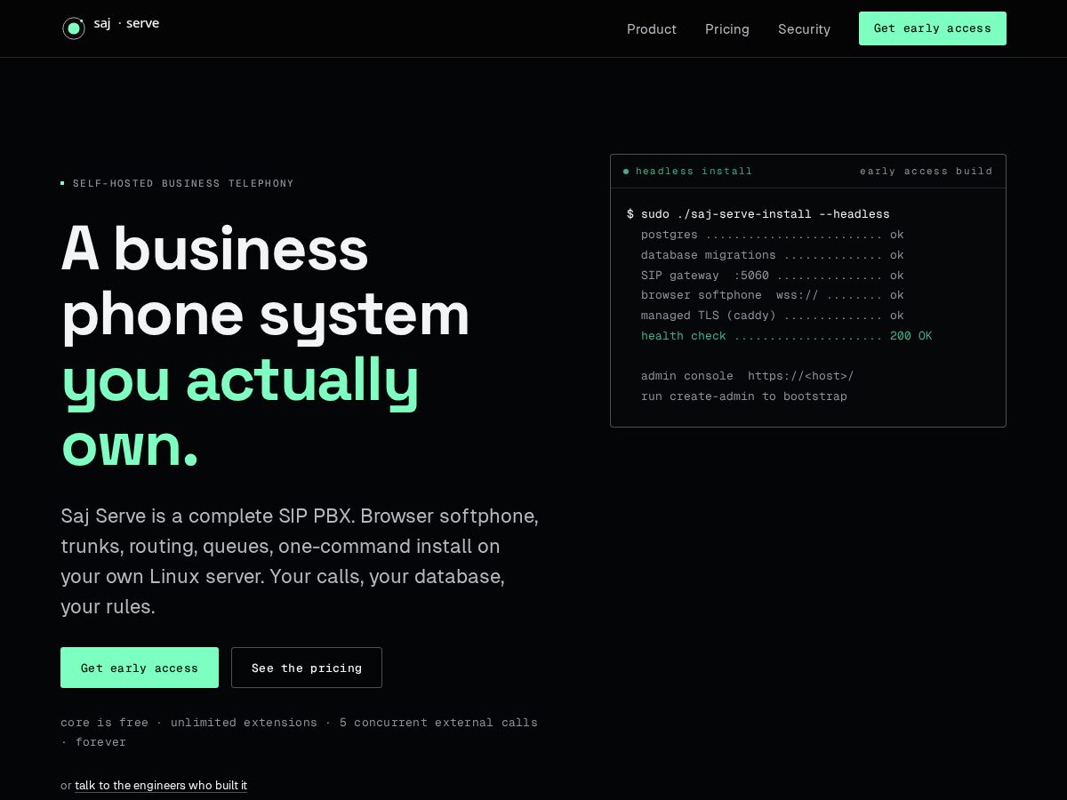 Landing-page snapshot of sajserve.com