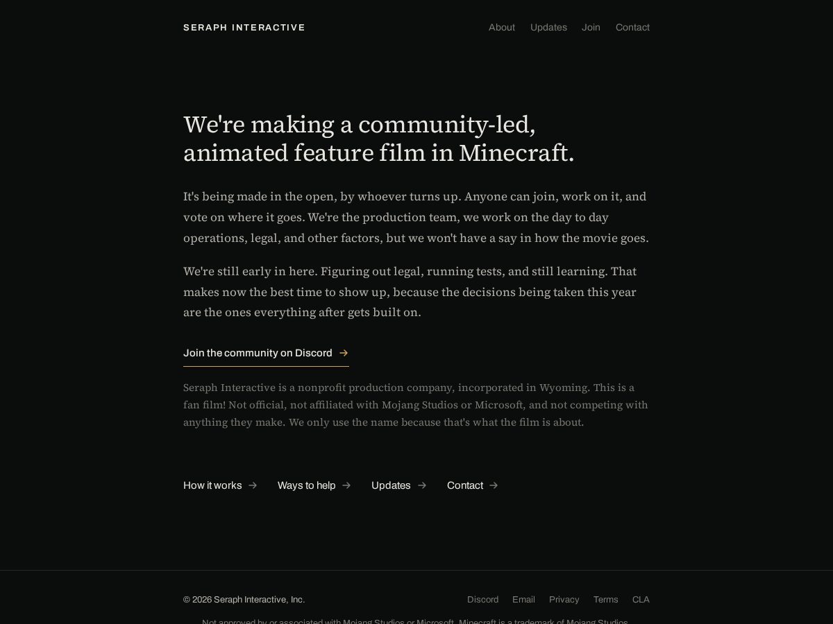 Landing-page snapshot of seraphinteractive.com