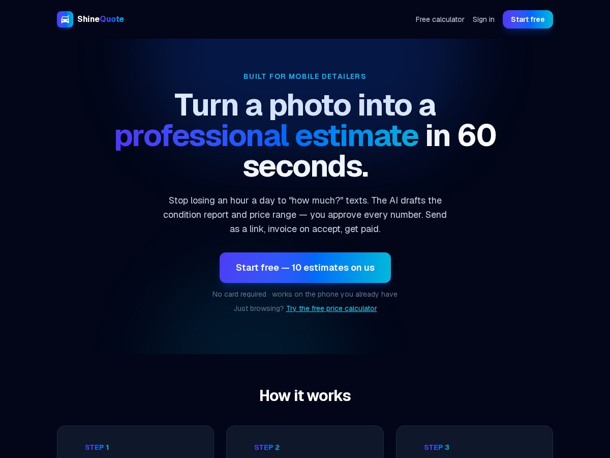 Landing-page snapshot of shinequote.app