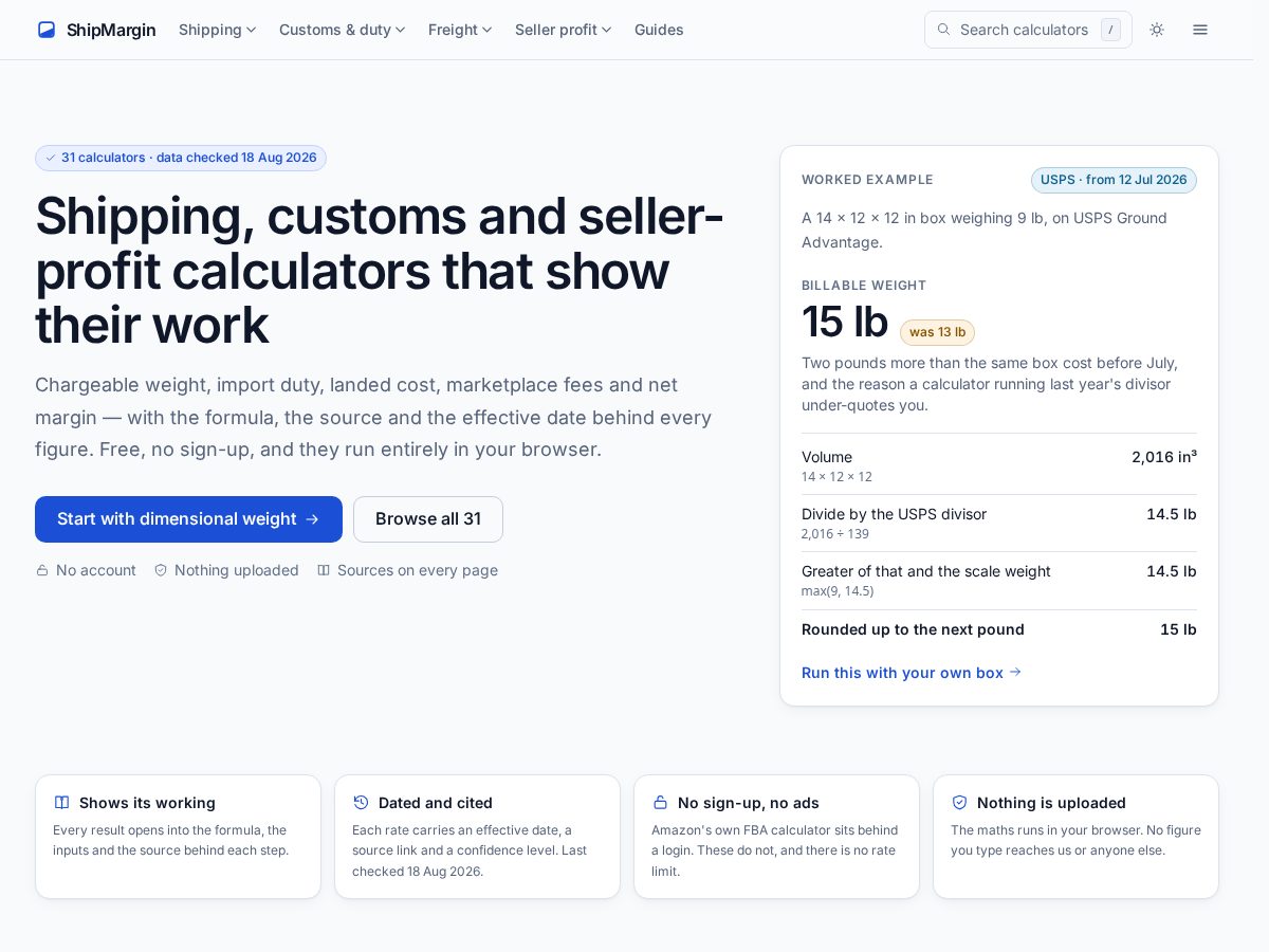 Landing-page snapshot of shipmargin.net