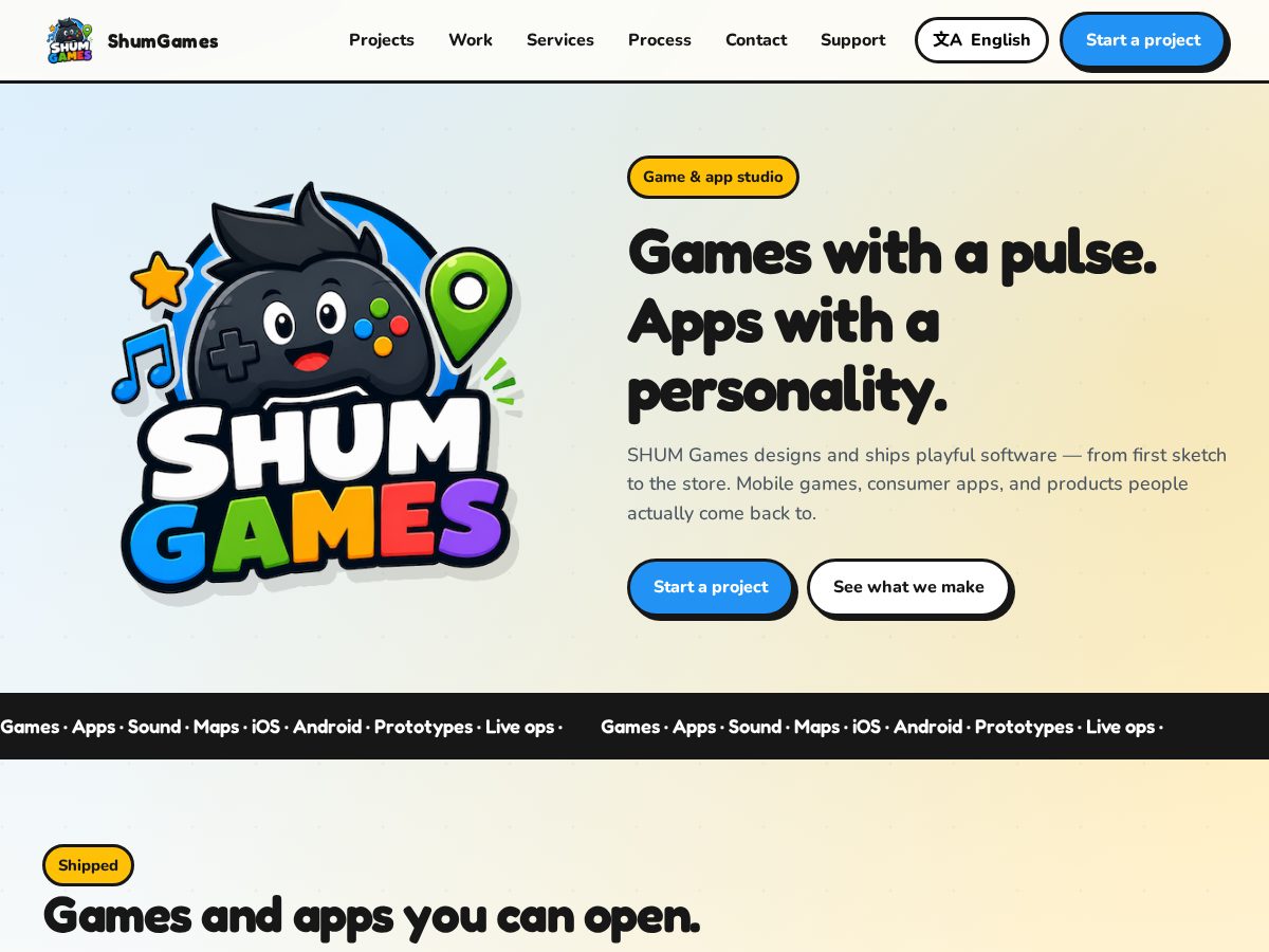 Landing-page snapshot of shum.games