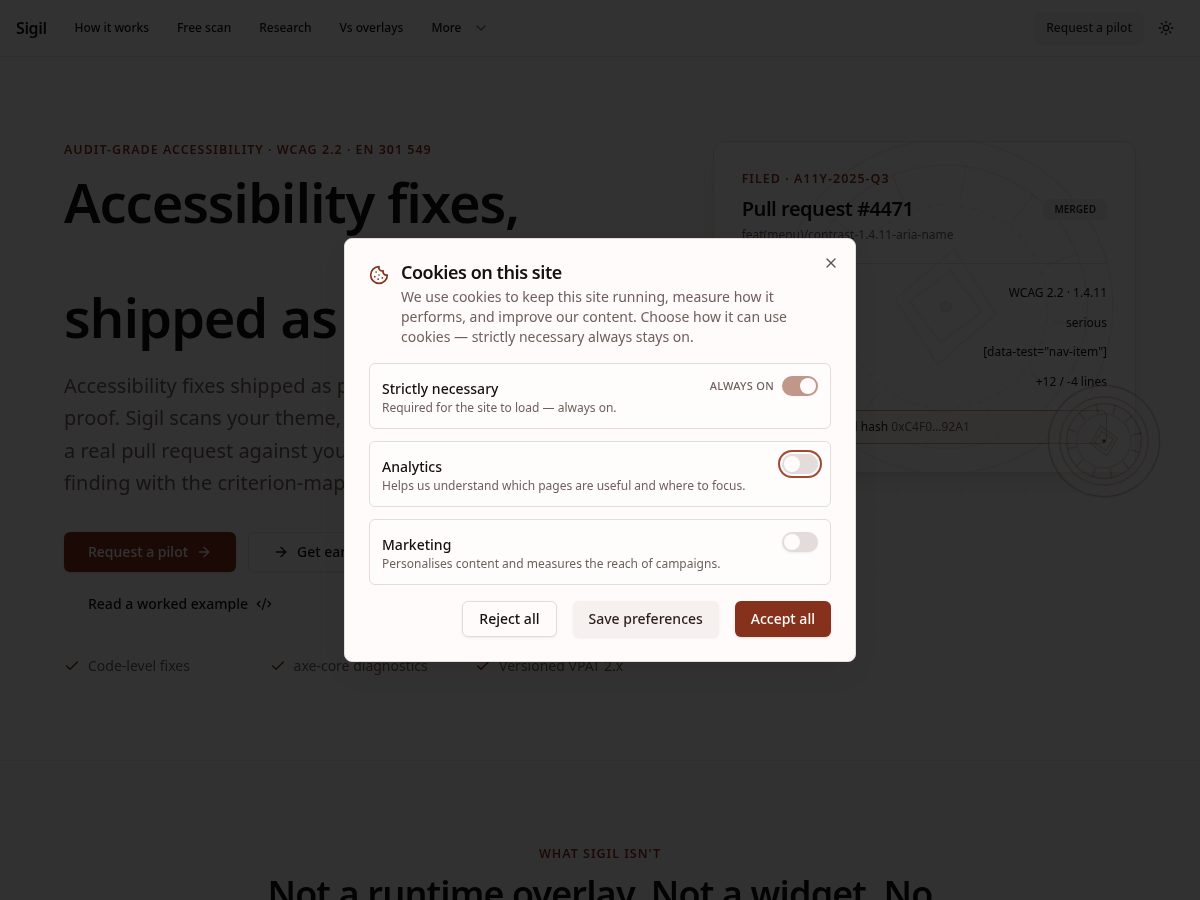 Landing-page snapshot of sigilaccess.com