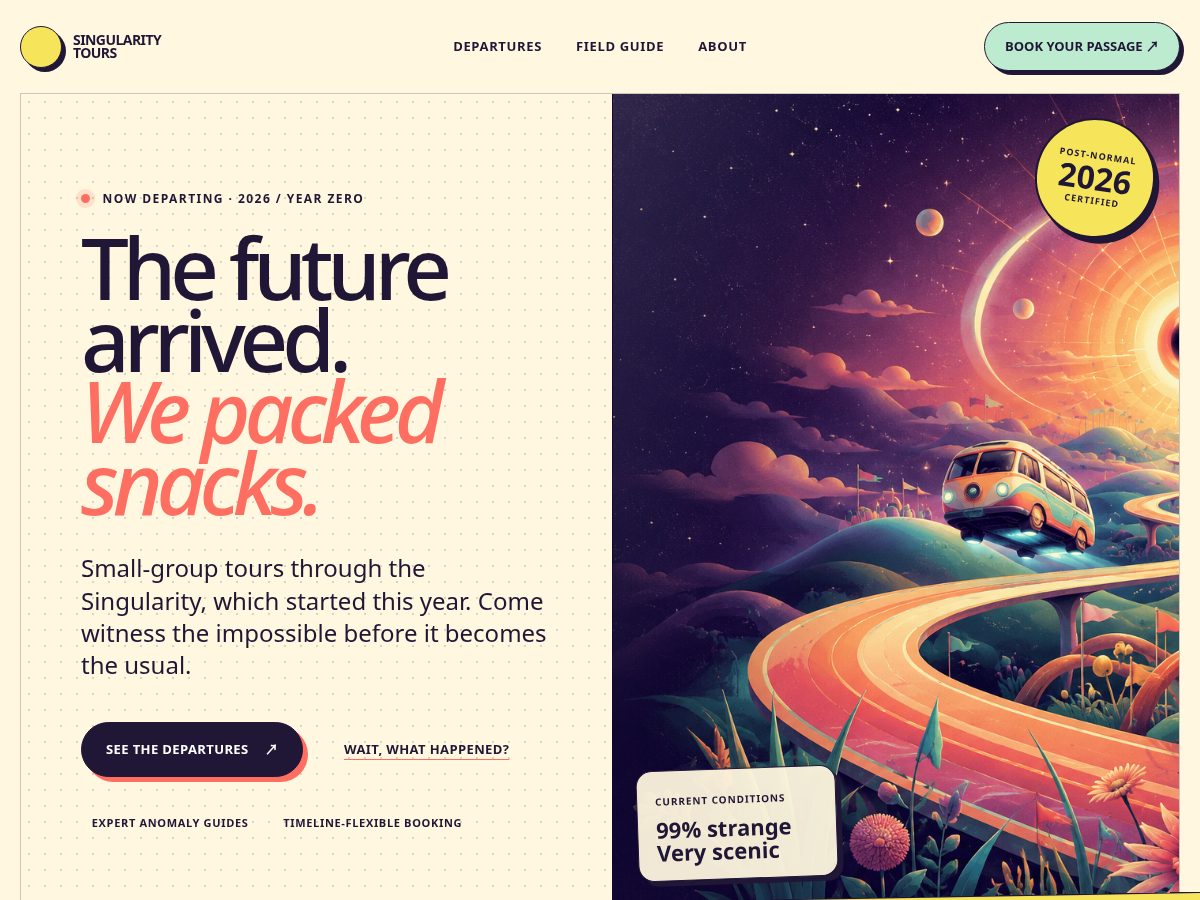 Landing-page snapshot of singularitytours.com