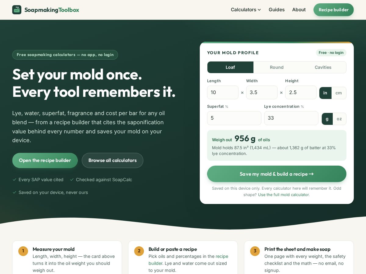 Landing-page snapshot of soapmakingtoolbox.com
