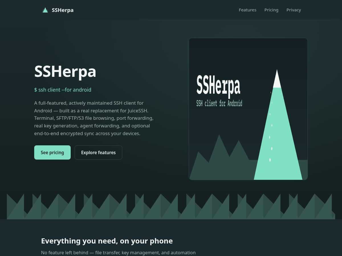 Landing-page snapshot of ssherpa.app