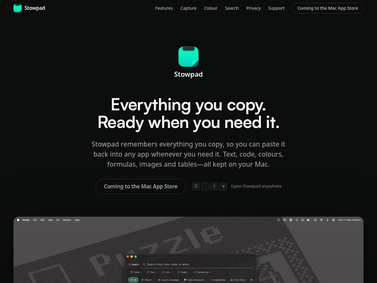 Landing-page snapshot of stowpad.app