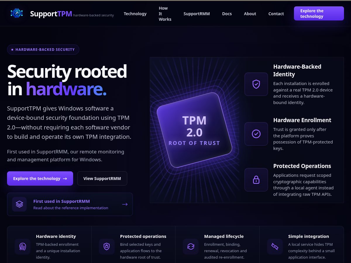 Landing-page snapshot of supporttpm.com