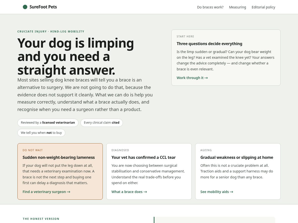 Landing-page snapshot of surefootpets.com
