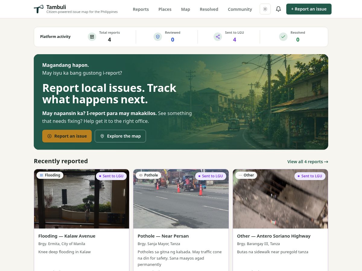 Landing-page snapshot of tambuli.org