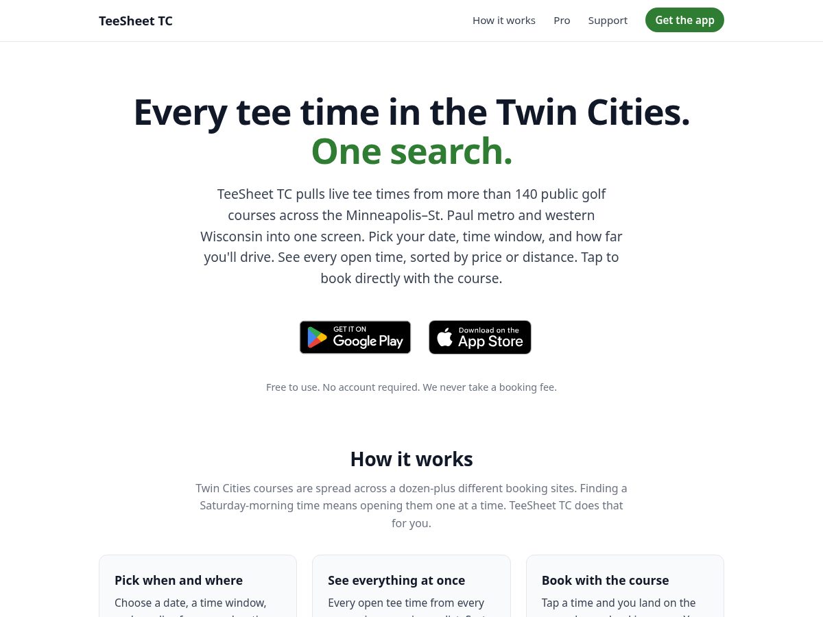 Landing-page snapshot of teesheettc.com
