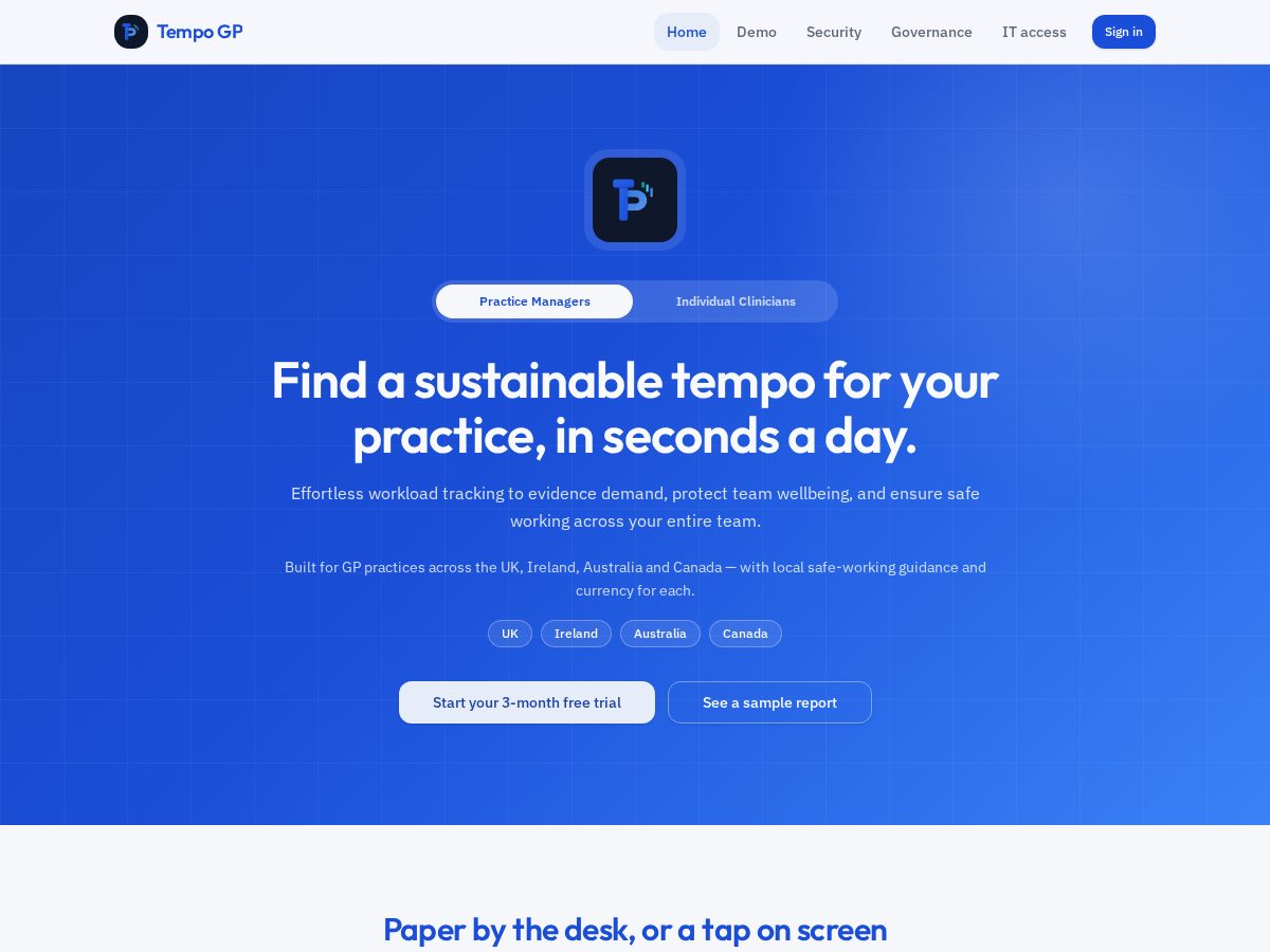 Landing-page snapshot of tempogp.app