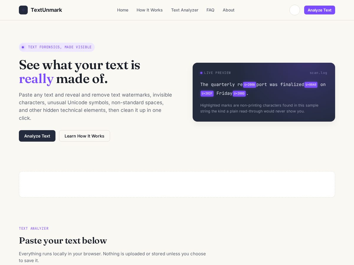 Landing-page snapshot of textunmark.site