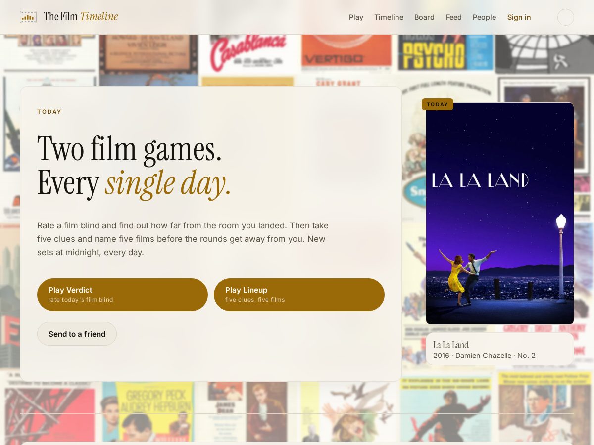 Landing-page snapshot of thefilmtimeline.com
