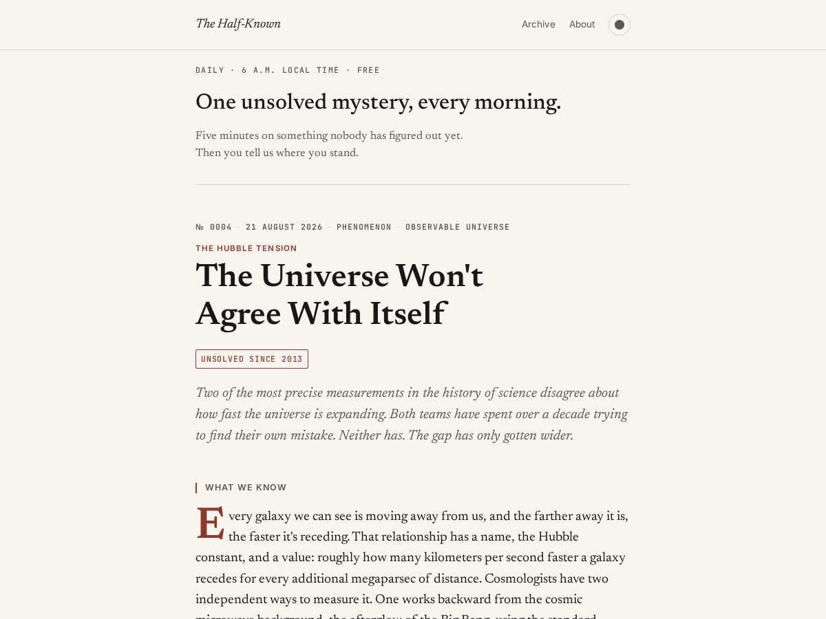 Landing-page snapshot of thehalfknown.com