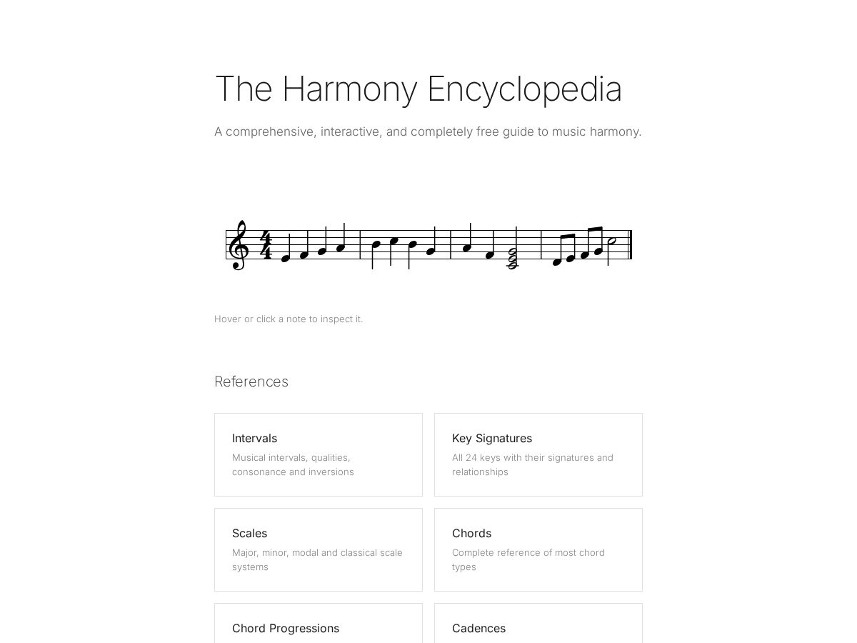 Landing-page snapshot of theharmonyencyclopedia.com