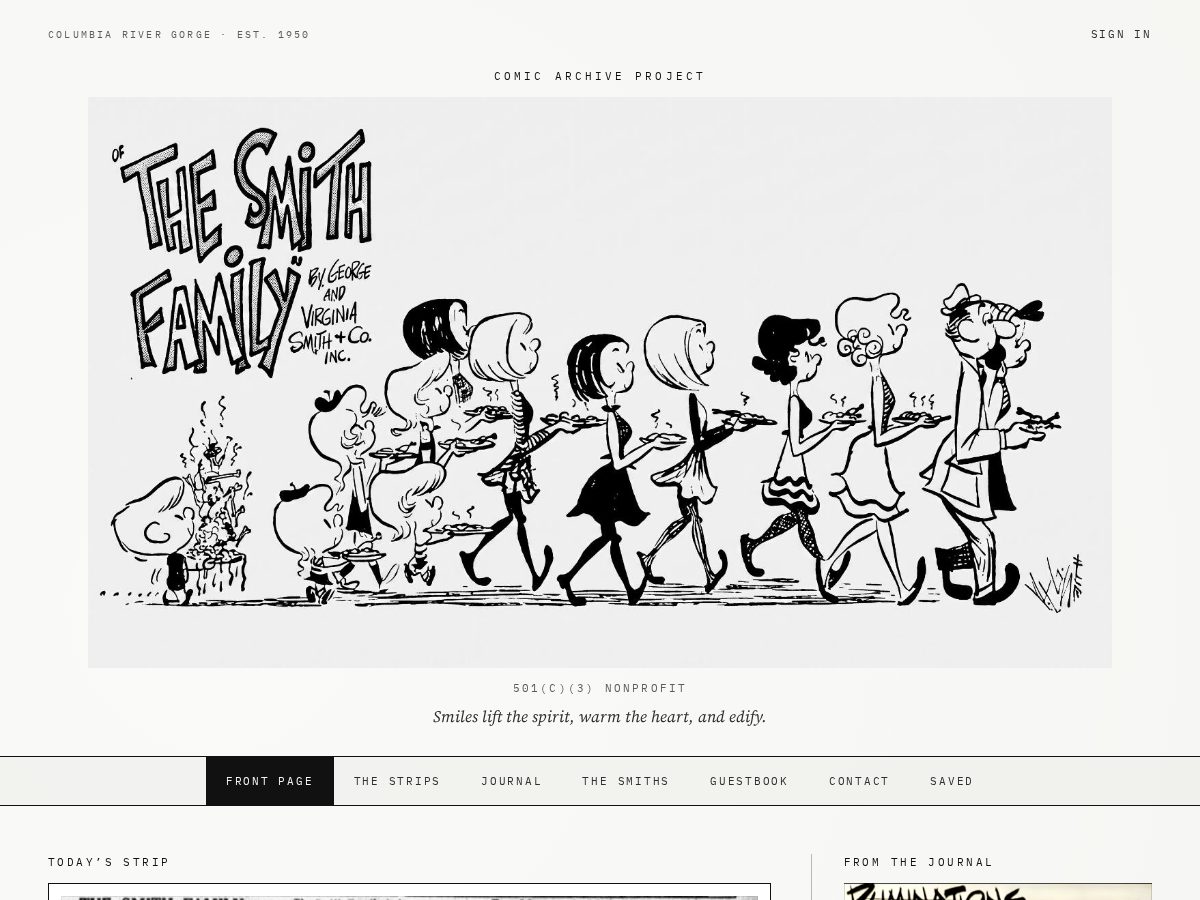 Landing-page snapshot of thesmithfamilycomic.com