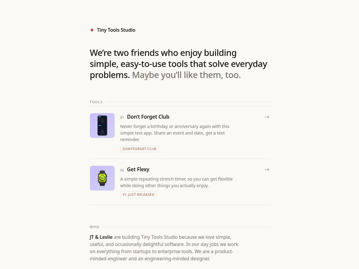 Landing-page snapshot of tinytools.studio
