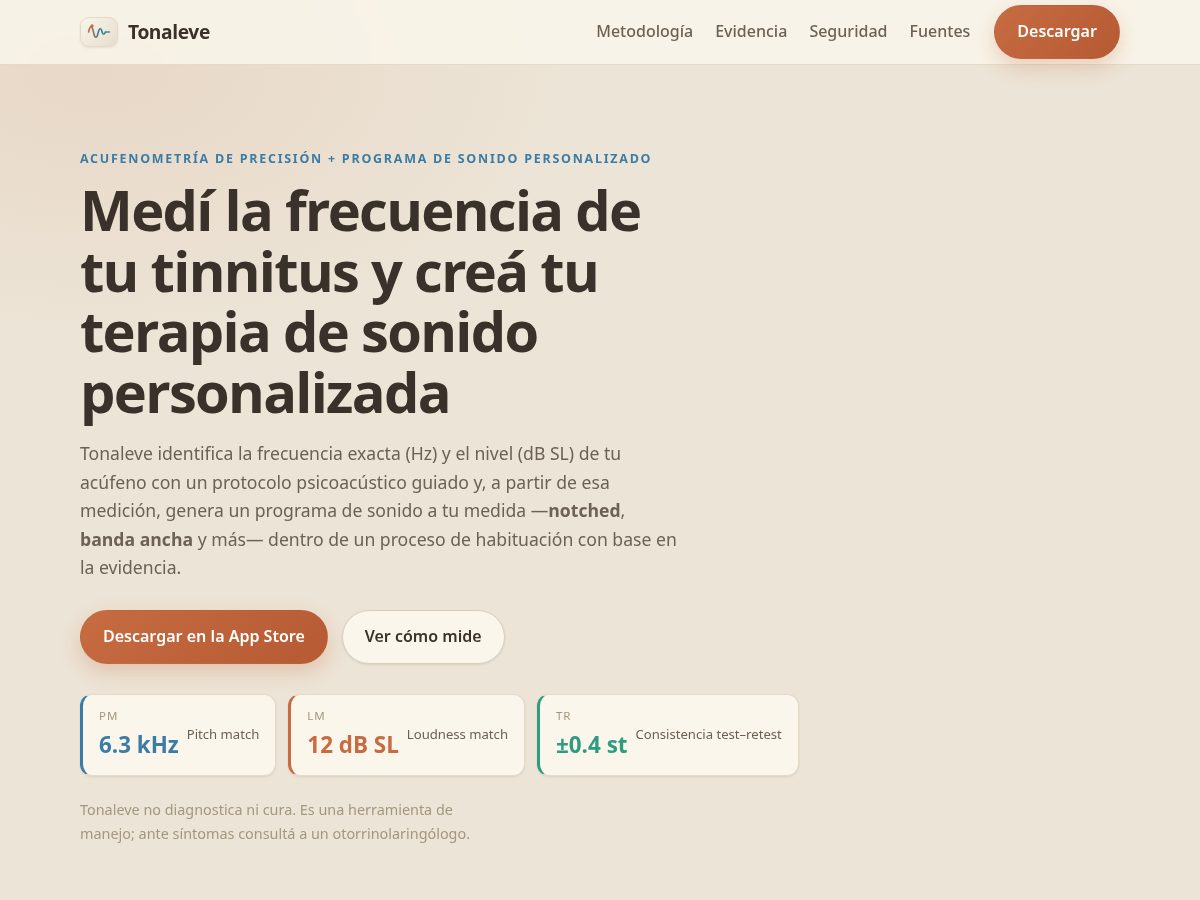 Landing-page snapshot of tonaleve.app