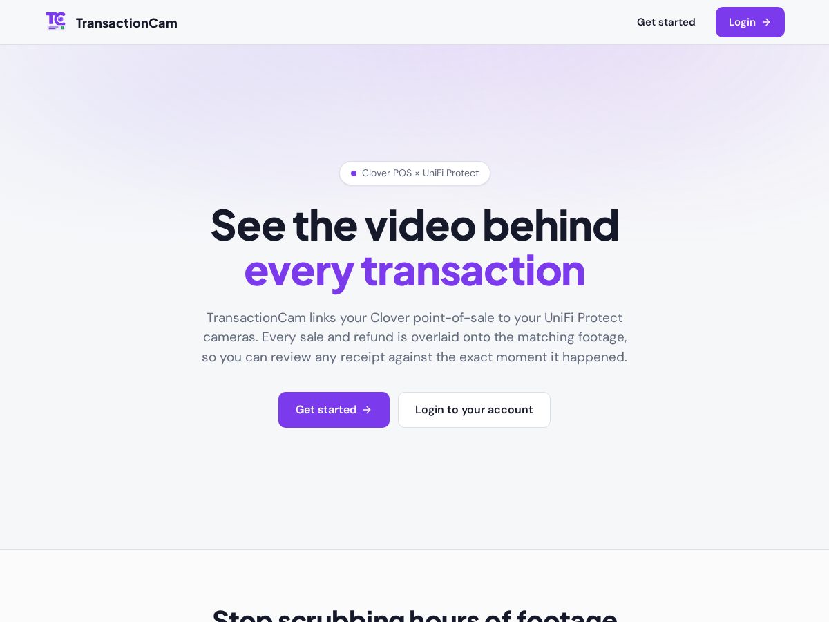 Landing-page snapshot of transactioncam.com