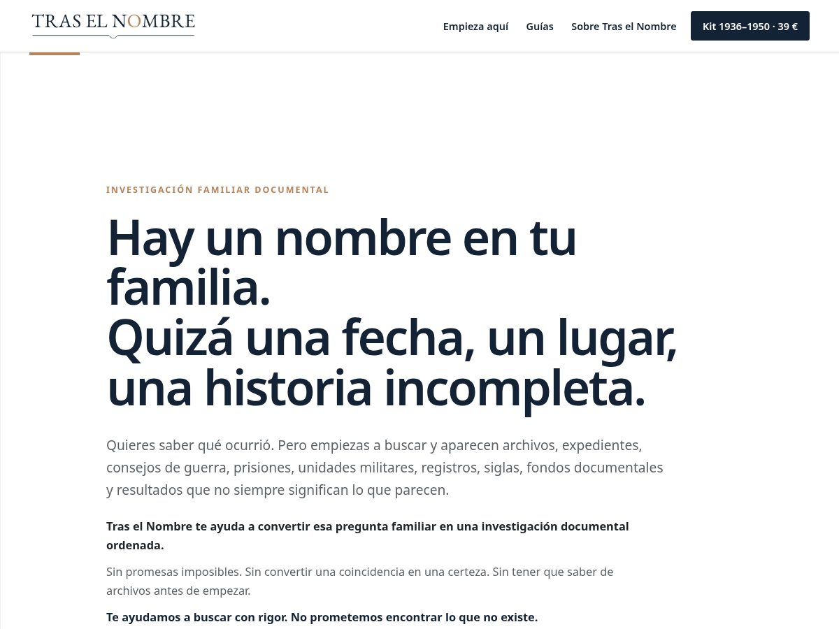 Landing-page snapshot of traselnombre.com