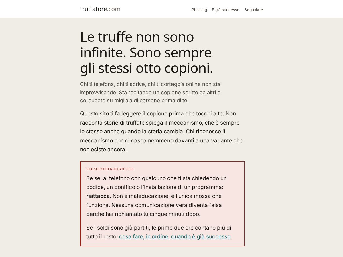 Landing-page snapshot of truffatore.com