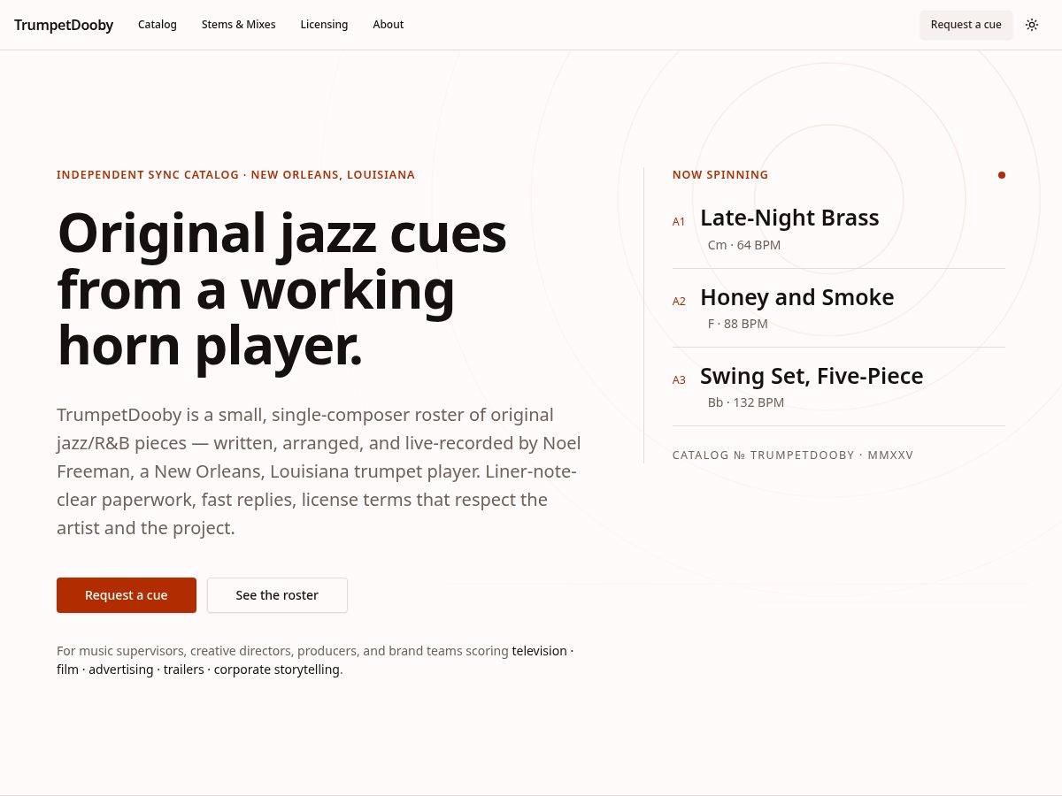 Landing-page snapshot of trumpetdooby.com