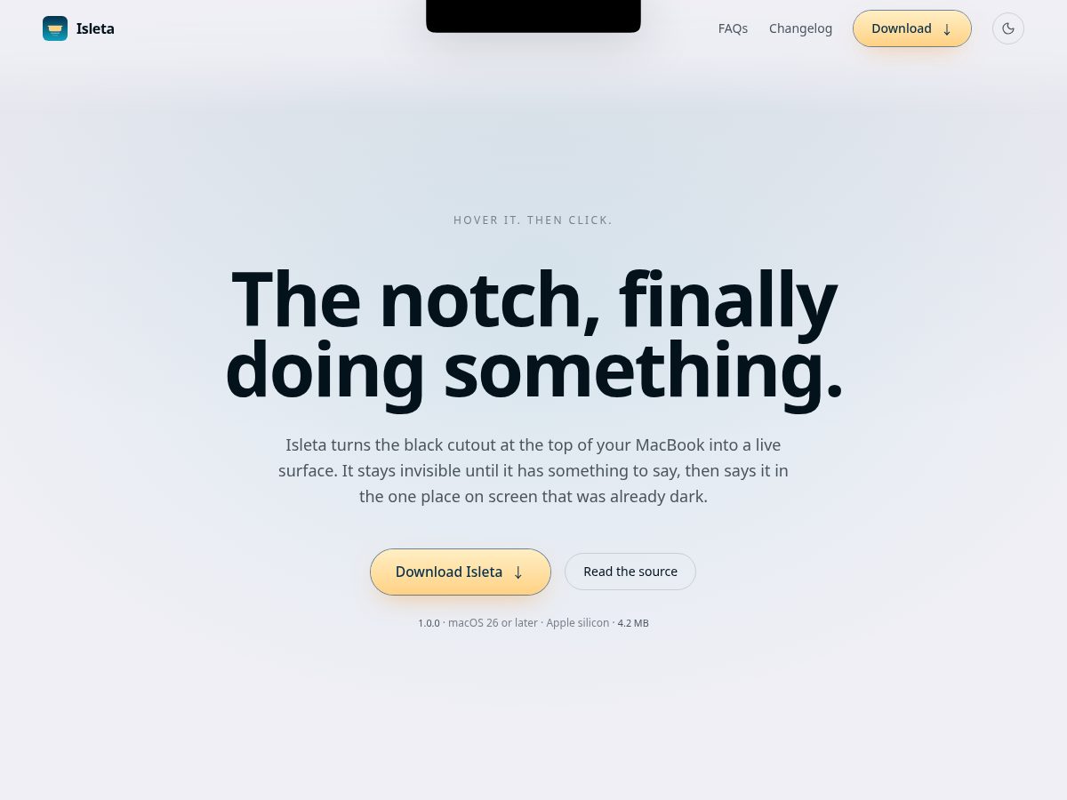 Landing-page snapshot of tryisleta.com