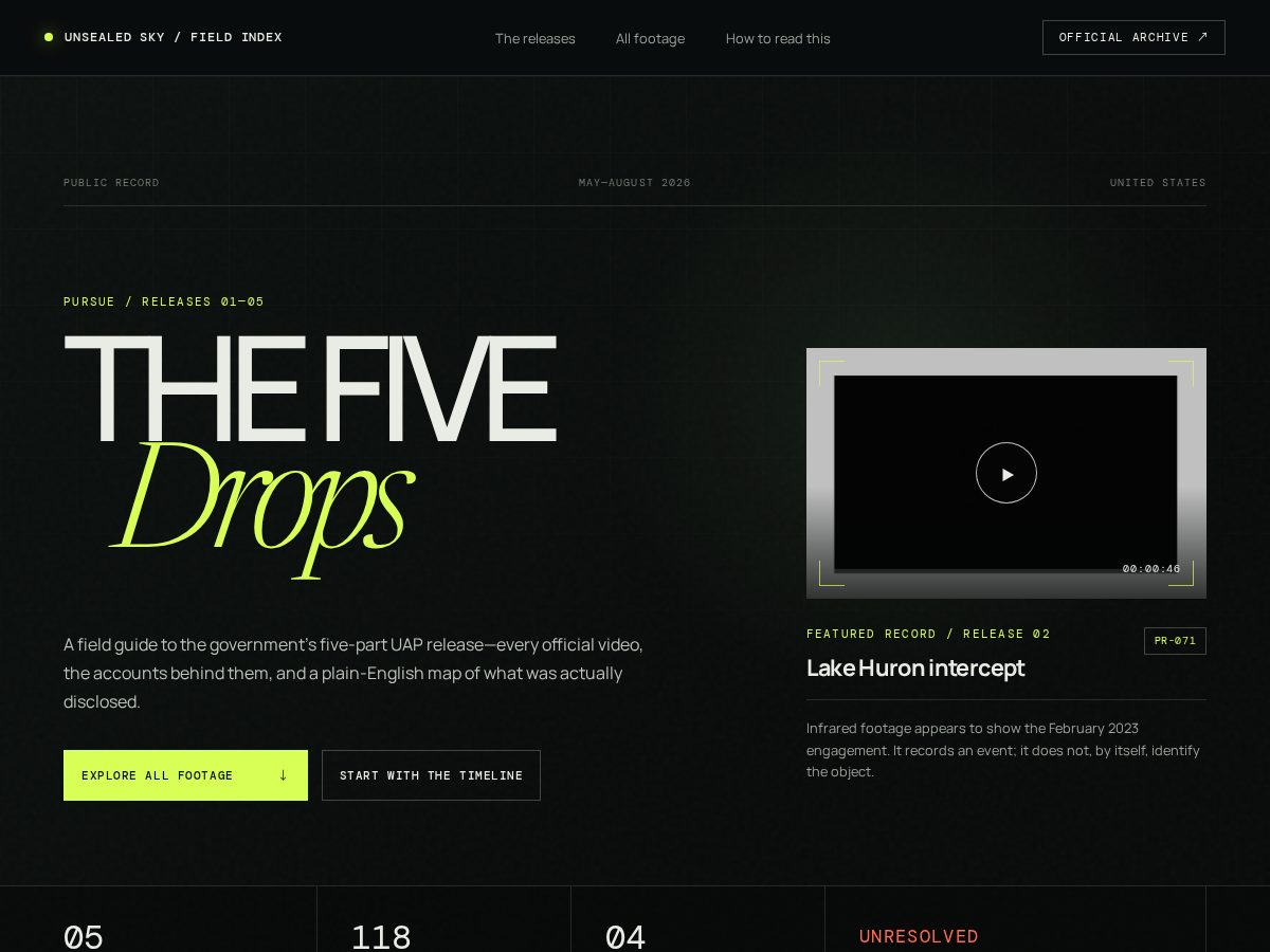 Landing-page snapshot of unsealedsky.com