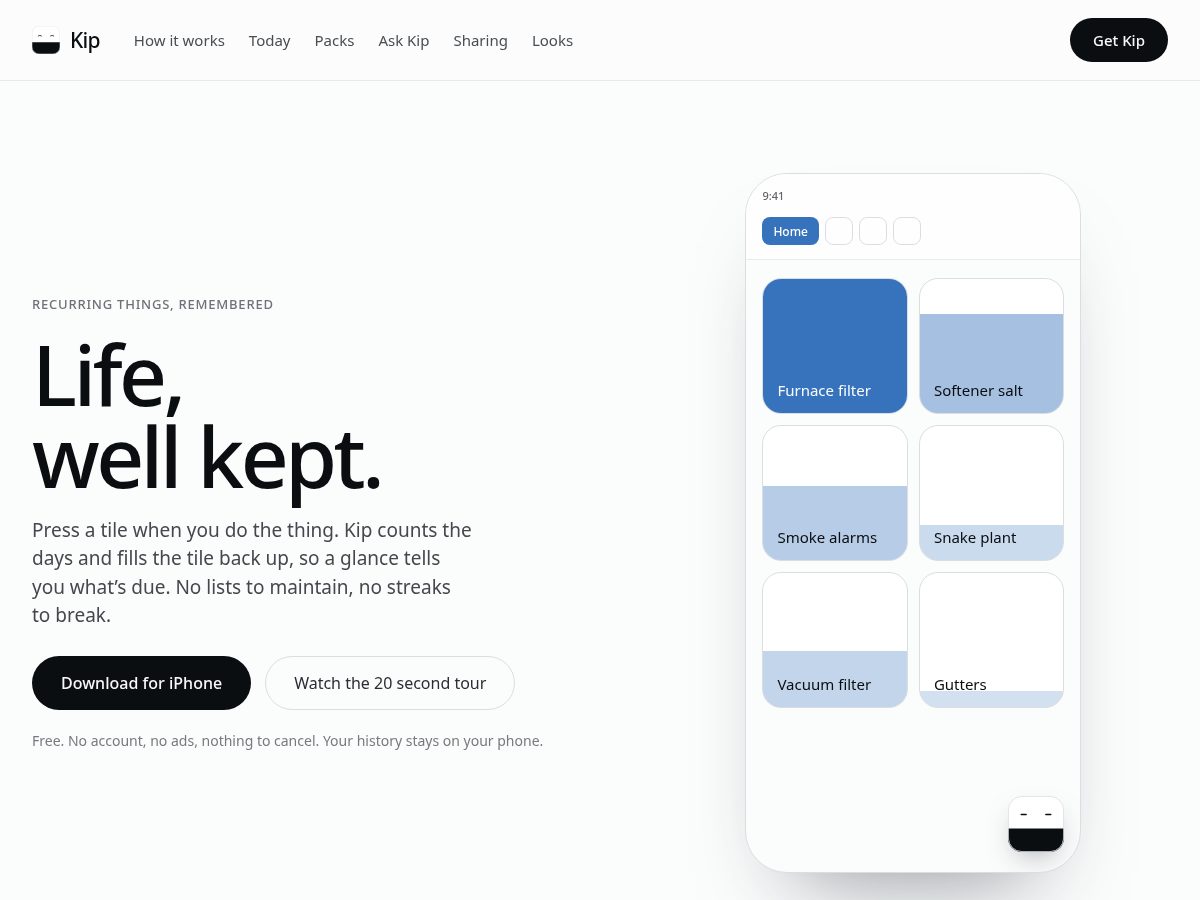 Landing-page snapshot of upkeepkip.com