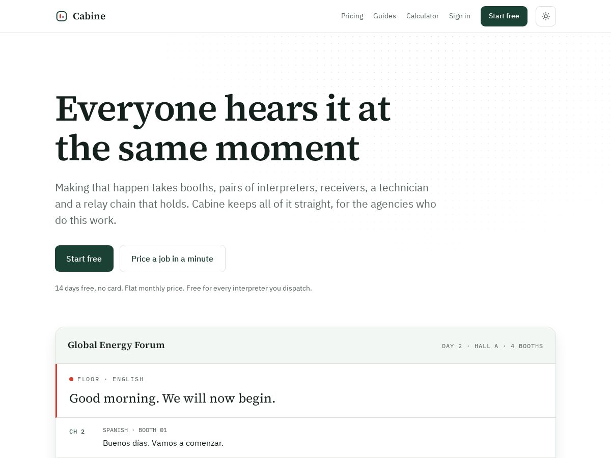 Landing-page snapshot of usecabine.com