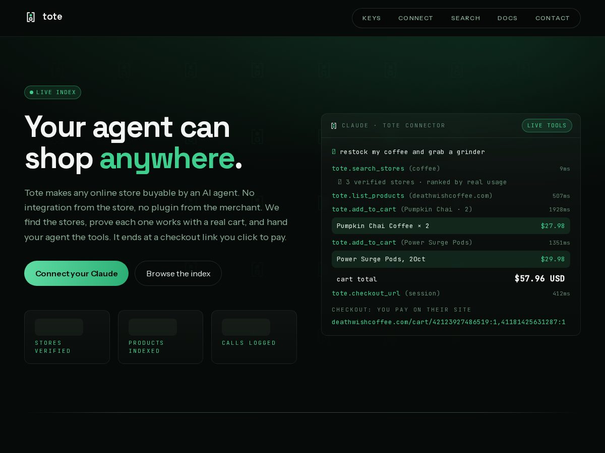 Landing-page snapshot of usetote.dev