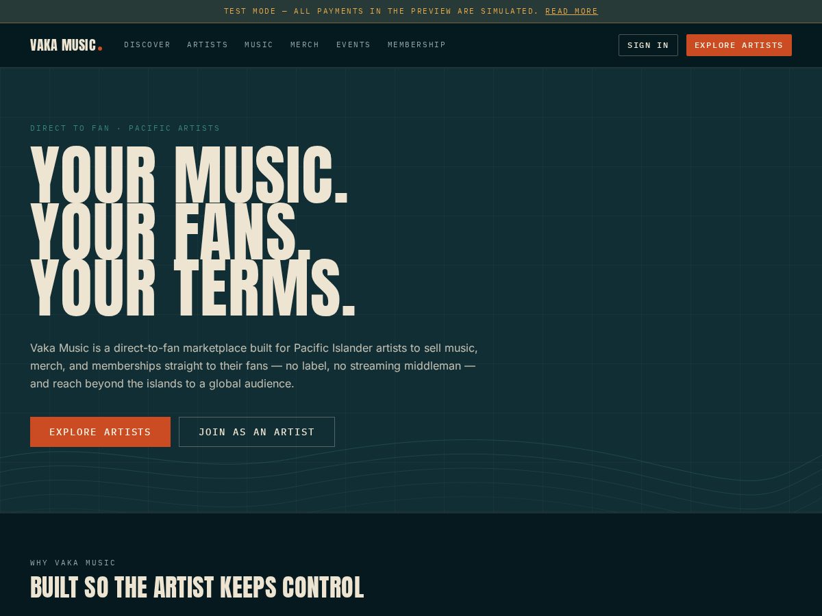 Landing-page snapshot of vakamusic.com