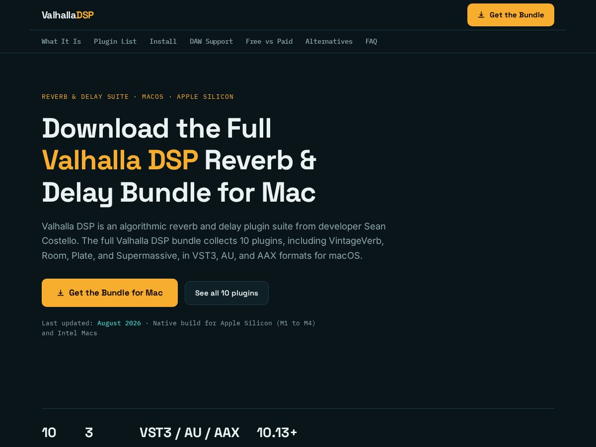 Landing-page snapshot of valhalla-dsp-plugins.com
