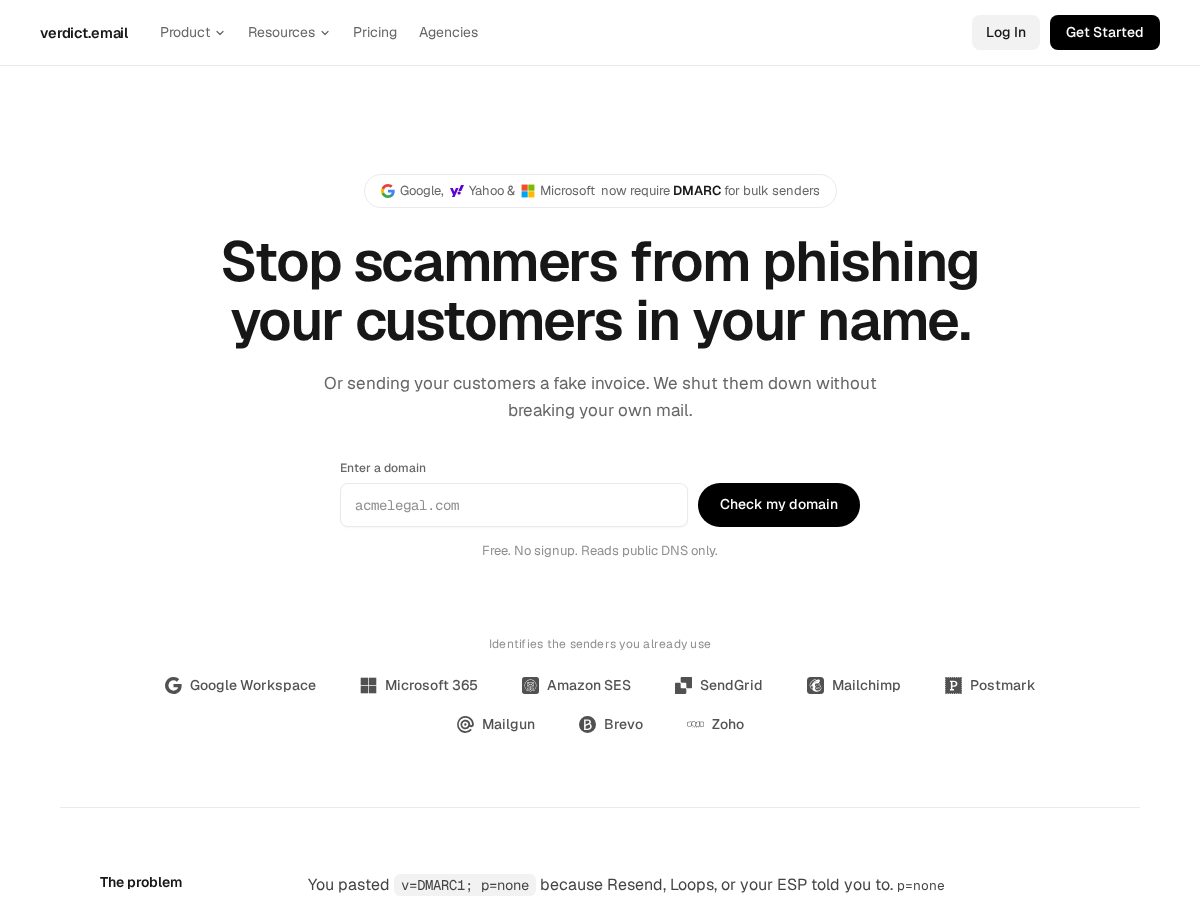 Landing-page snapshot of verdict.email