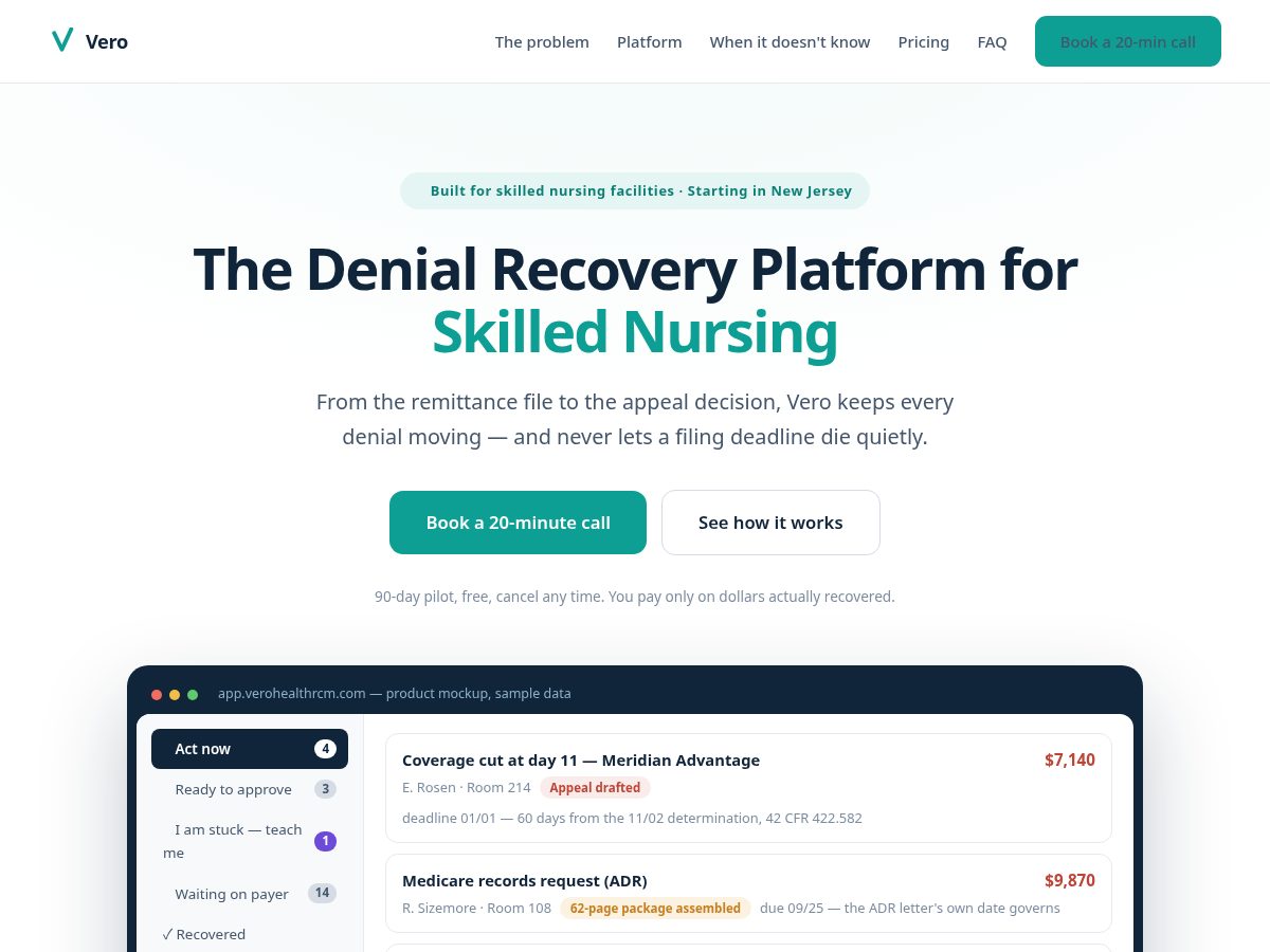 Landing-page snapshot of verohealthrcm.com