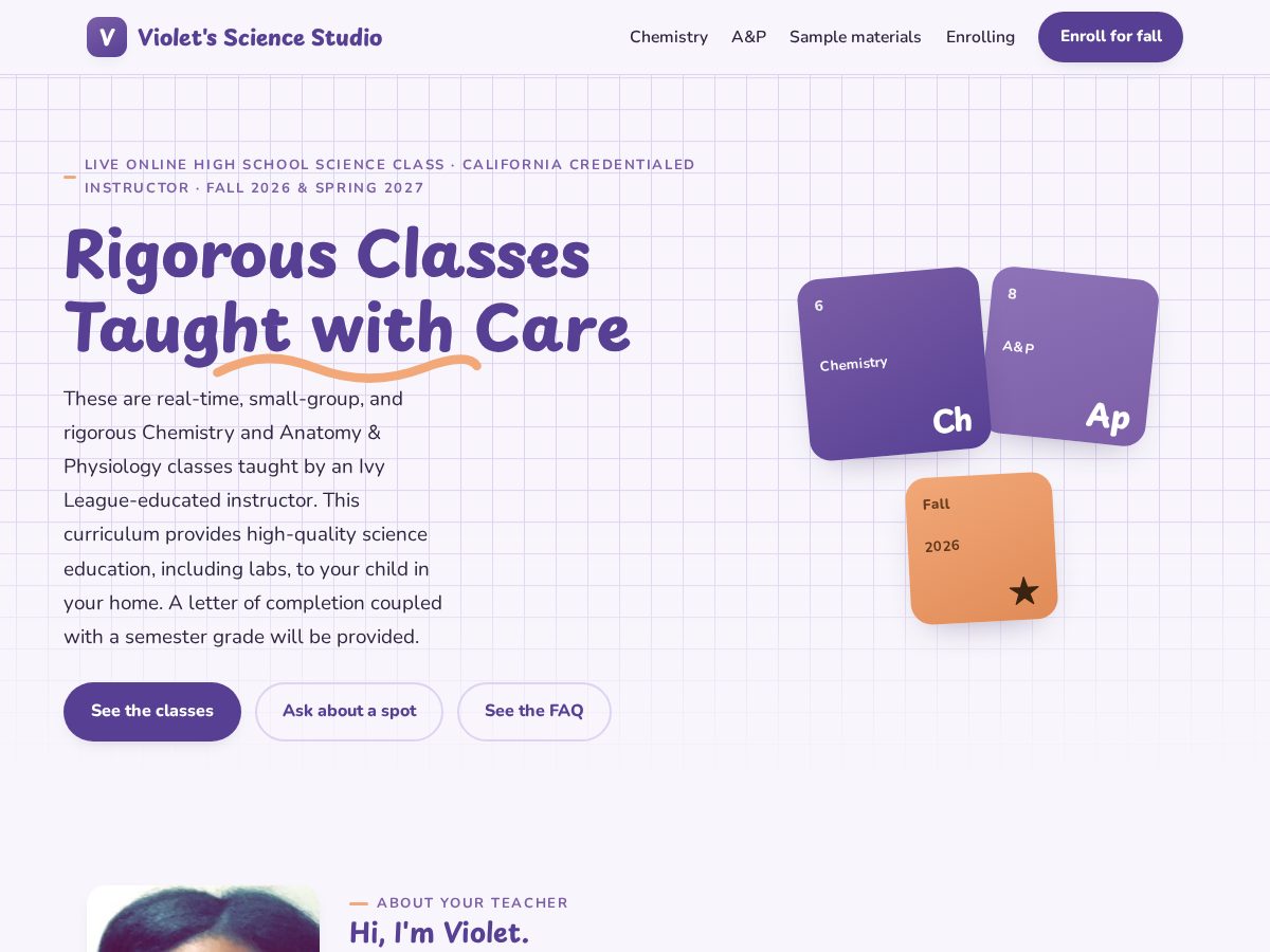 Landing-page snapshot of violets.science