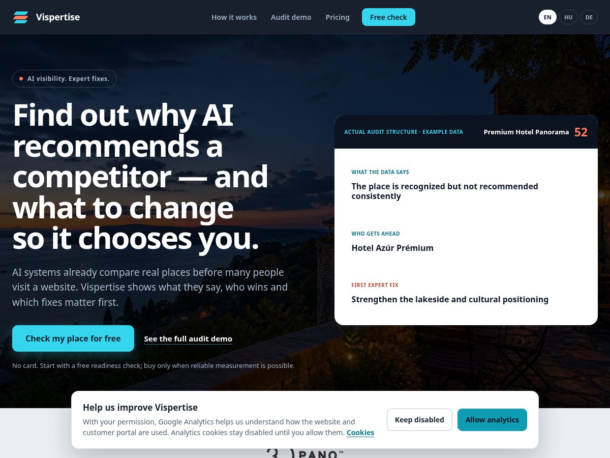 Landing-page snapshot of vispertise.net