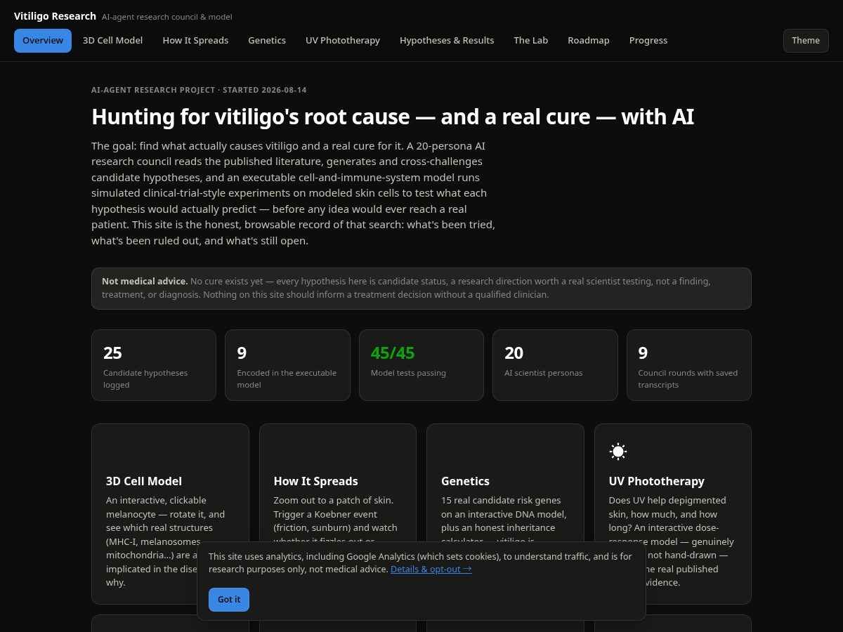 Landing-page snapshot of vitiligo-research.com