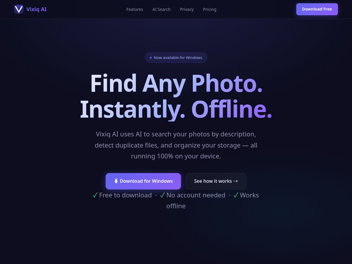 Landing-page snapshot of vixiqai.com